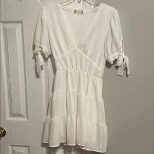 ALTAR’D STATE White Tiered Dress with Puff Sleeves